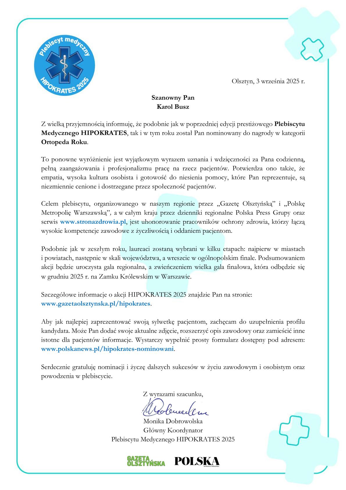 Plebiscyt Medyczny Hipokrates 2025r.