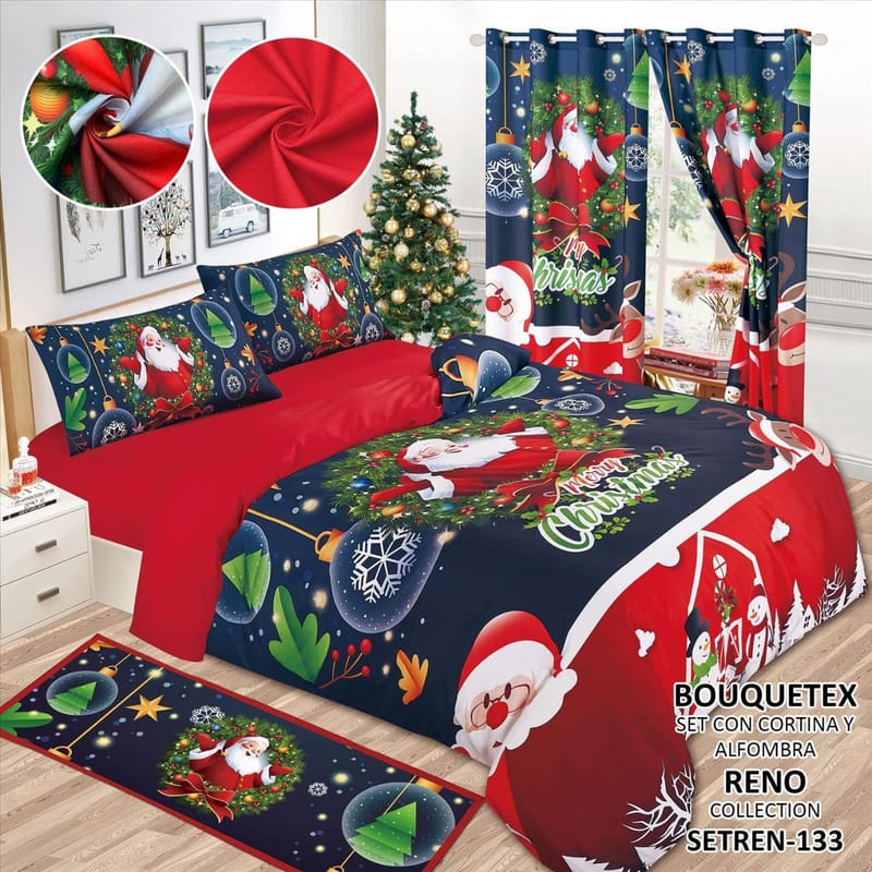 SABANA CON CORTINA Y ALFOMBRA DOBLE Y KING