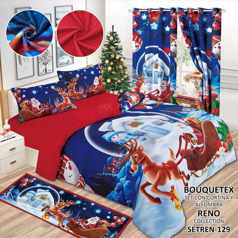 SABANA CON CORTINA Y ALFOMBRA DOBLE Y KING