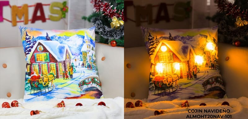 cojin navideño con luz