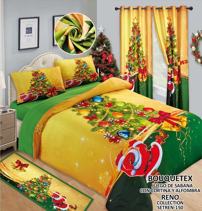 juego de sabana cortina y alfombra doble y queen