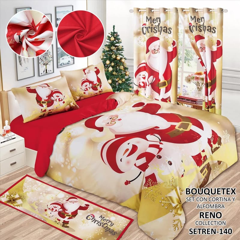 sabana navideña con cortina alfombra king
