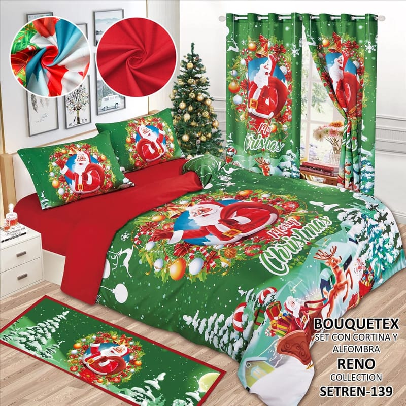 sabana navideña con cortina alfombra king