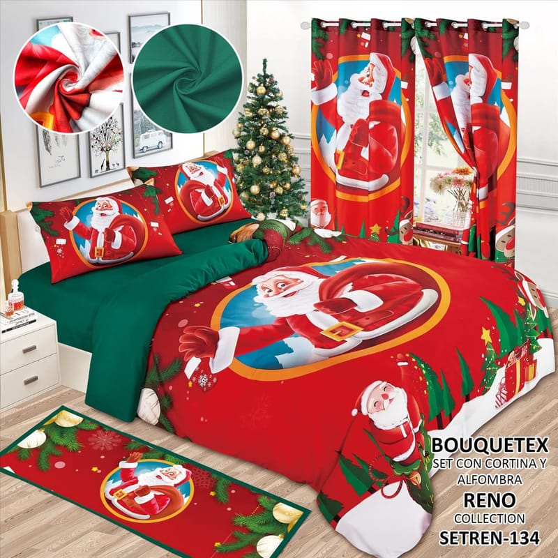 sabana navideña con cortina alfombra king