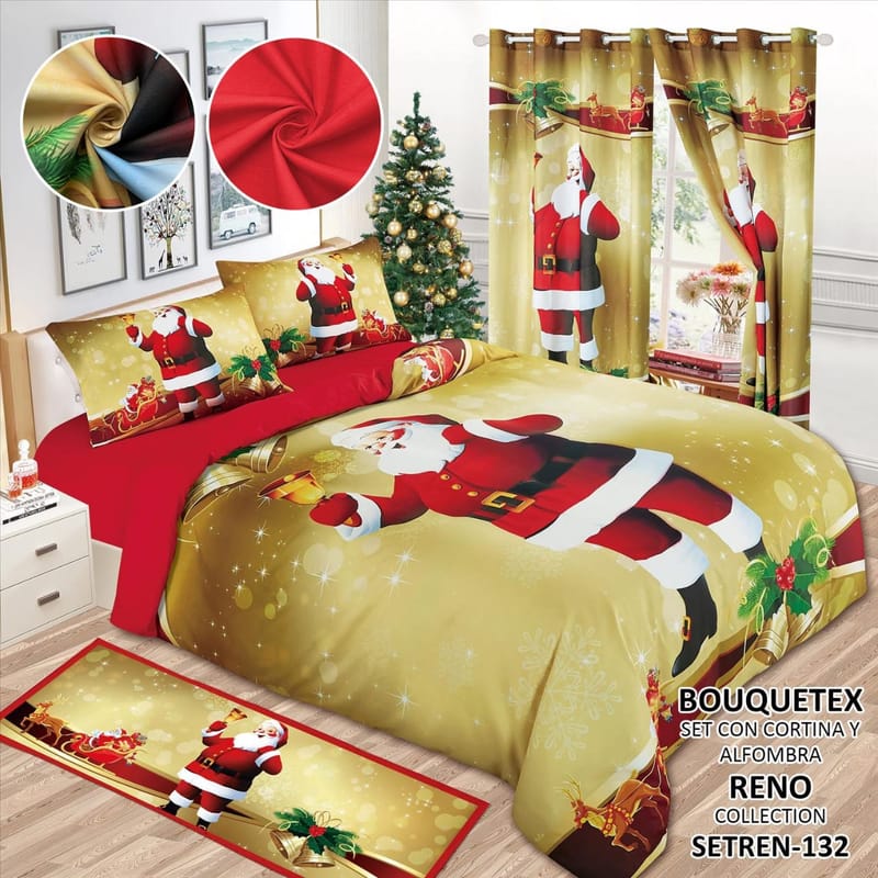 sabana navideña con cortina alfombra king