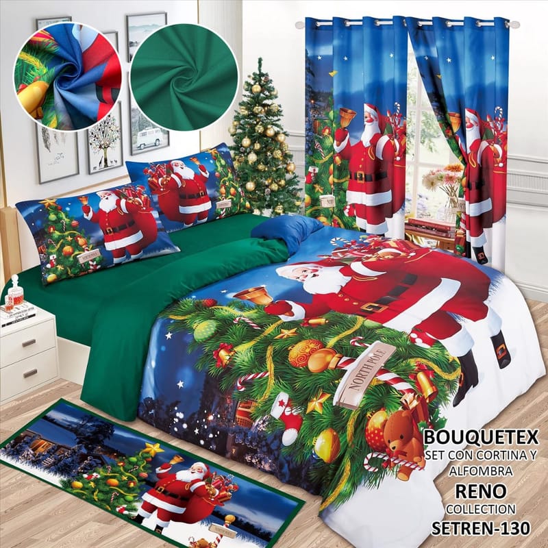 sabana navideña con cortina alfombra king
