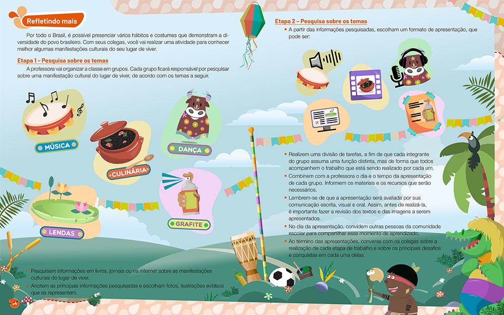 Ilustrações de página dupla e internas (livros didáticos)