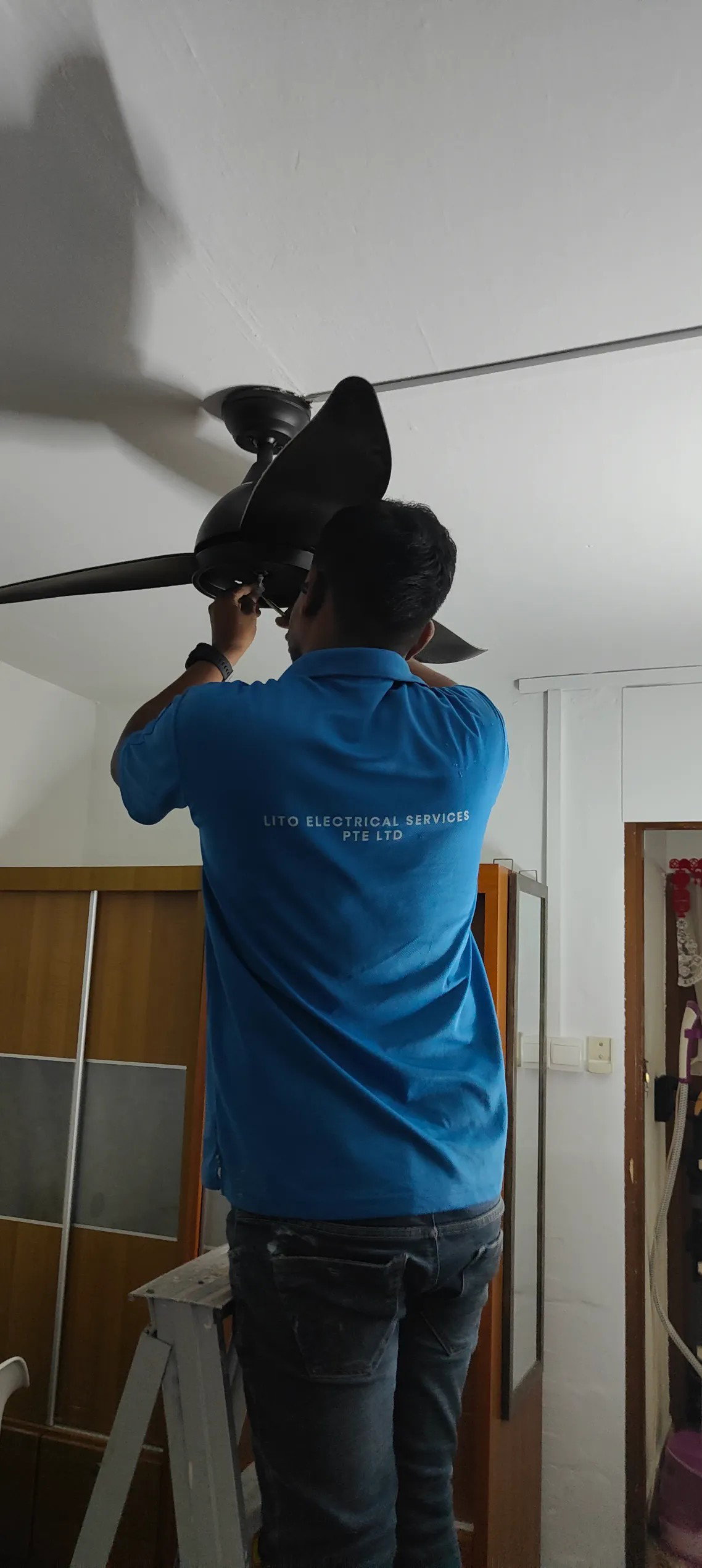 Lito Electrical ceiling fan installation for HDB home in Singapore