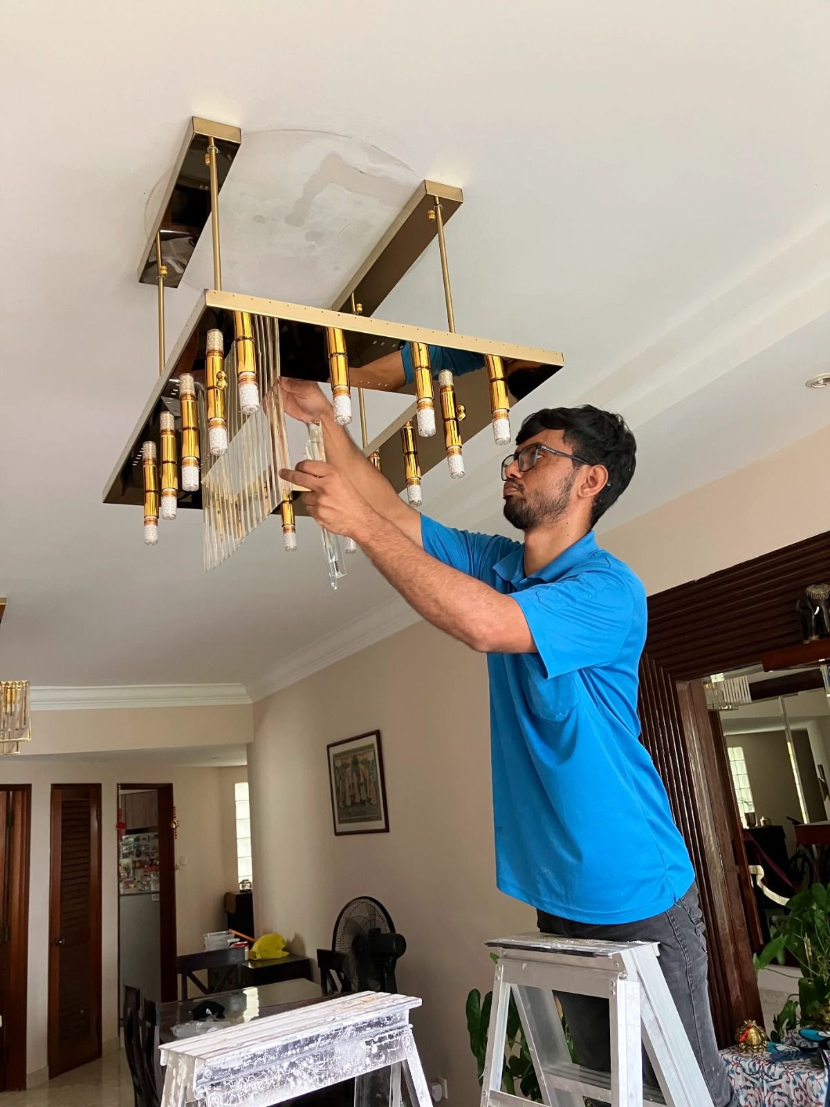 LED pendant light installation by electrician in Singapore