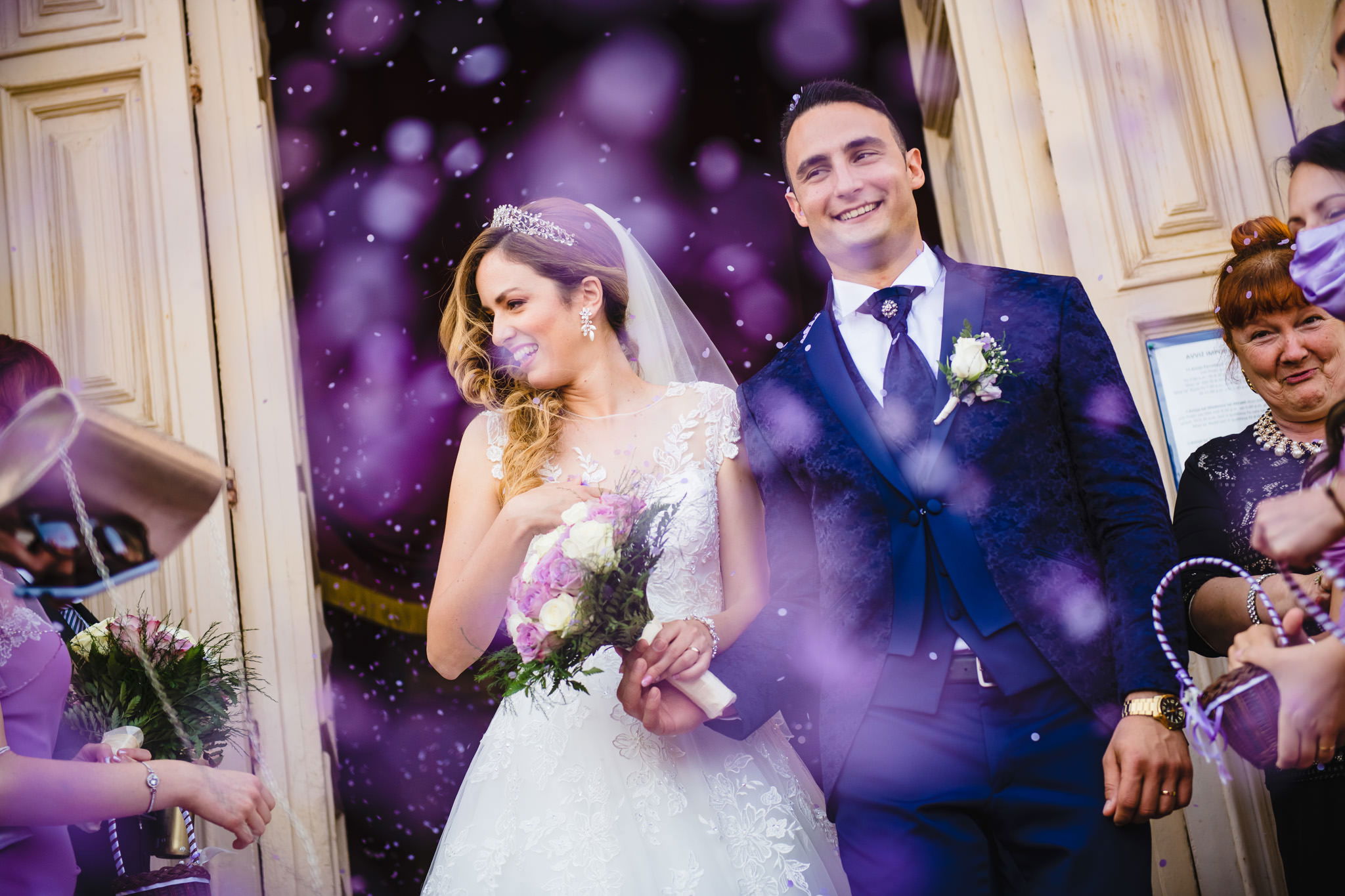 Wedding confetti thrown at a newly married couple in Malta