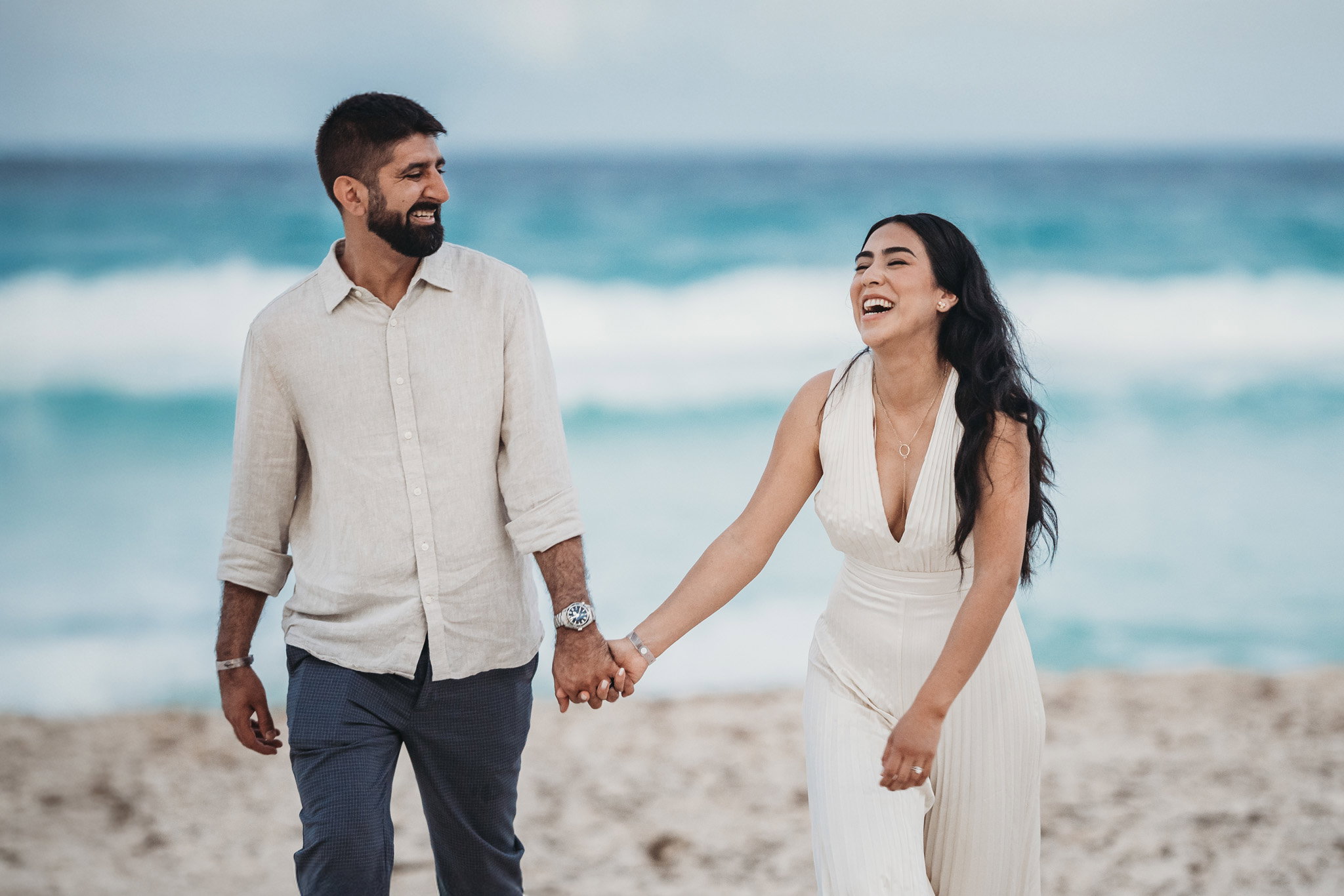 Bride and groom on Cancun beach