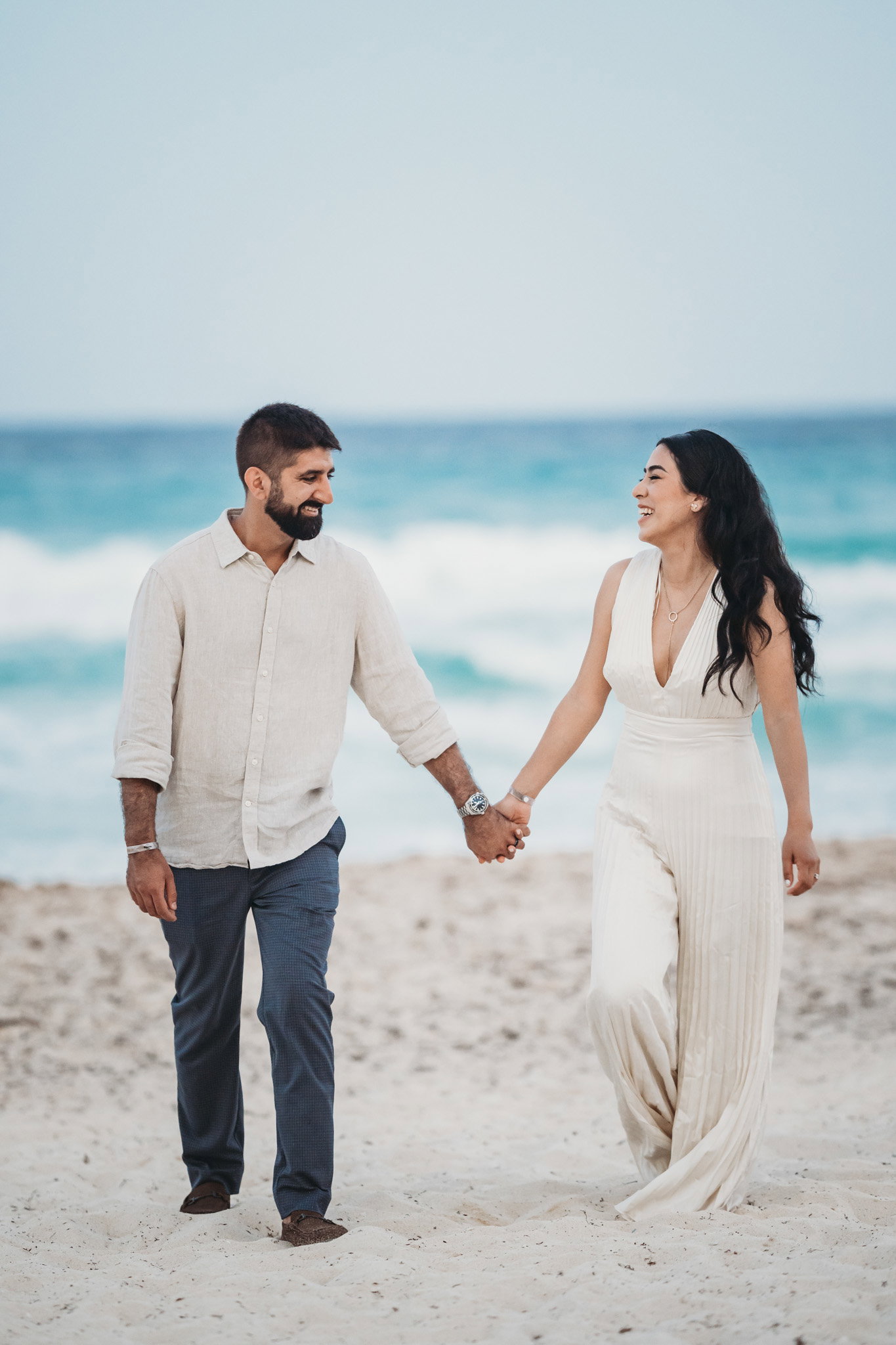 Bride and groom on Cancun beach