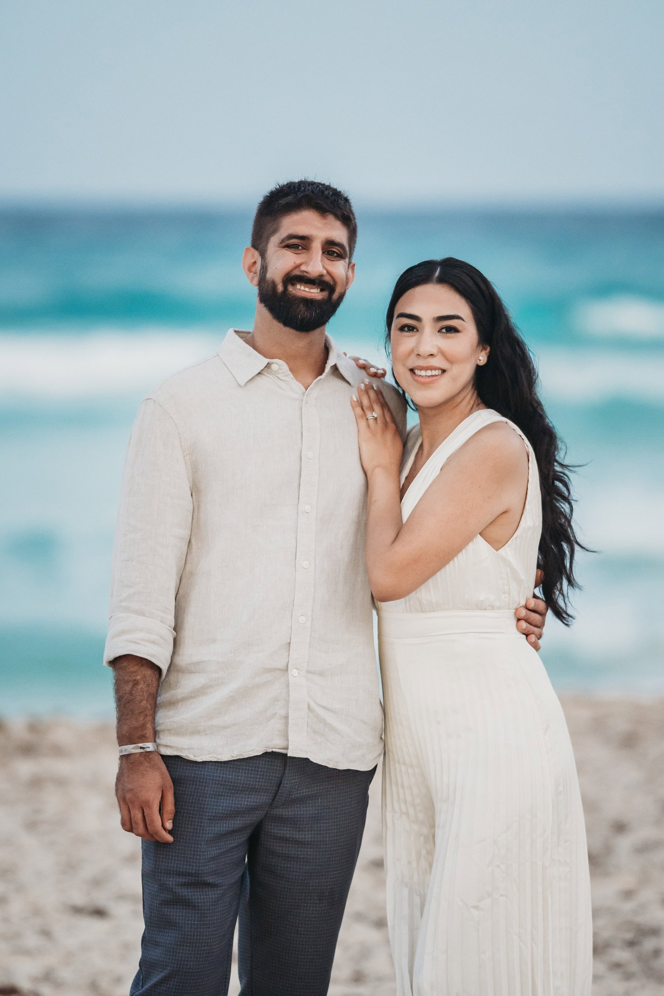 Bride and groom on Cancun beach