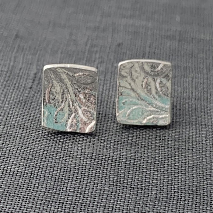 Silver Swirl Rectangle Stud