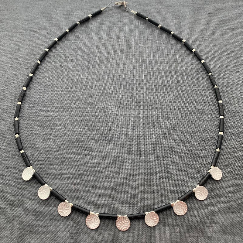 Silver Swirl and Black Coral Necklace