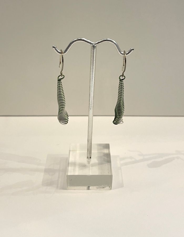 Sterling Silver Green and White Twist Earrings