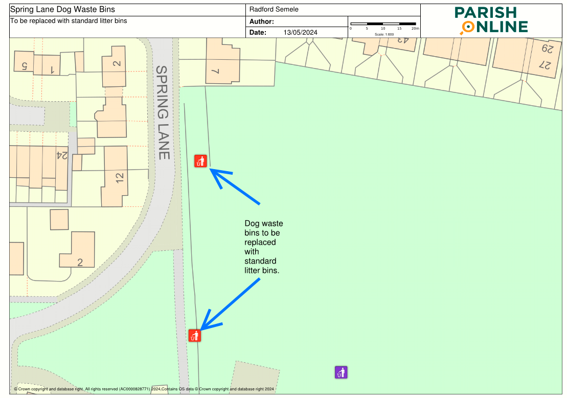 Map showing location of dog waste bins