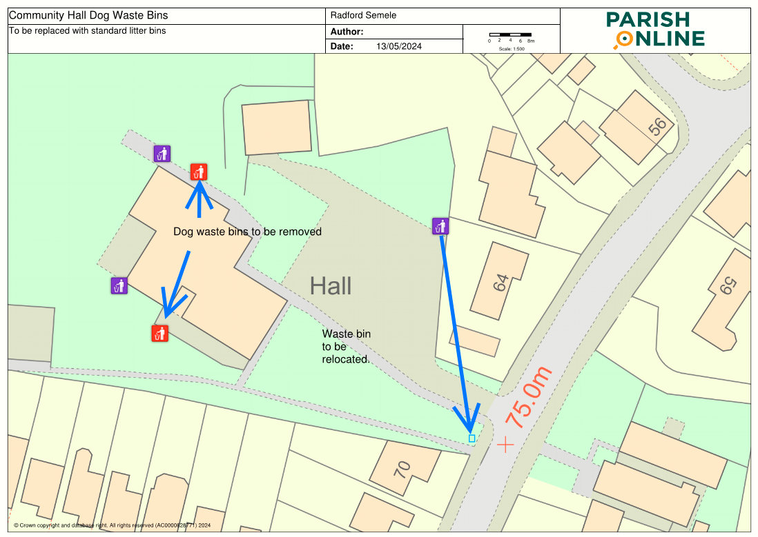 Map showing positon of Litter and Dog Waste Bins