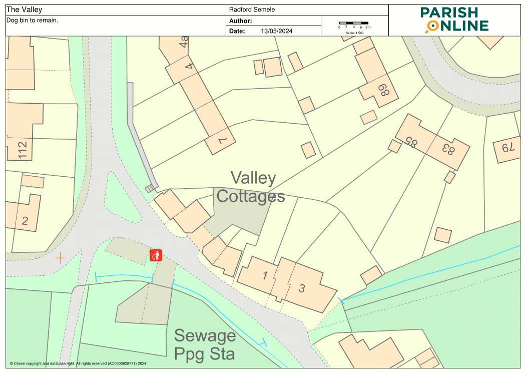 Map showing position of dog waste bin