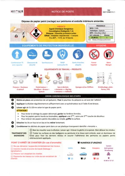 Élaboration d'un projet de notice de poste (Mode opératoire "Amiante" SS4).