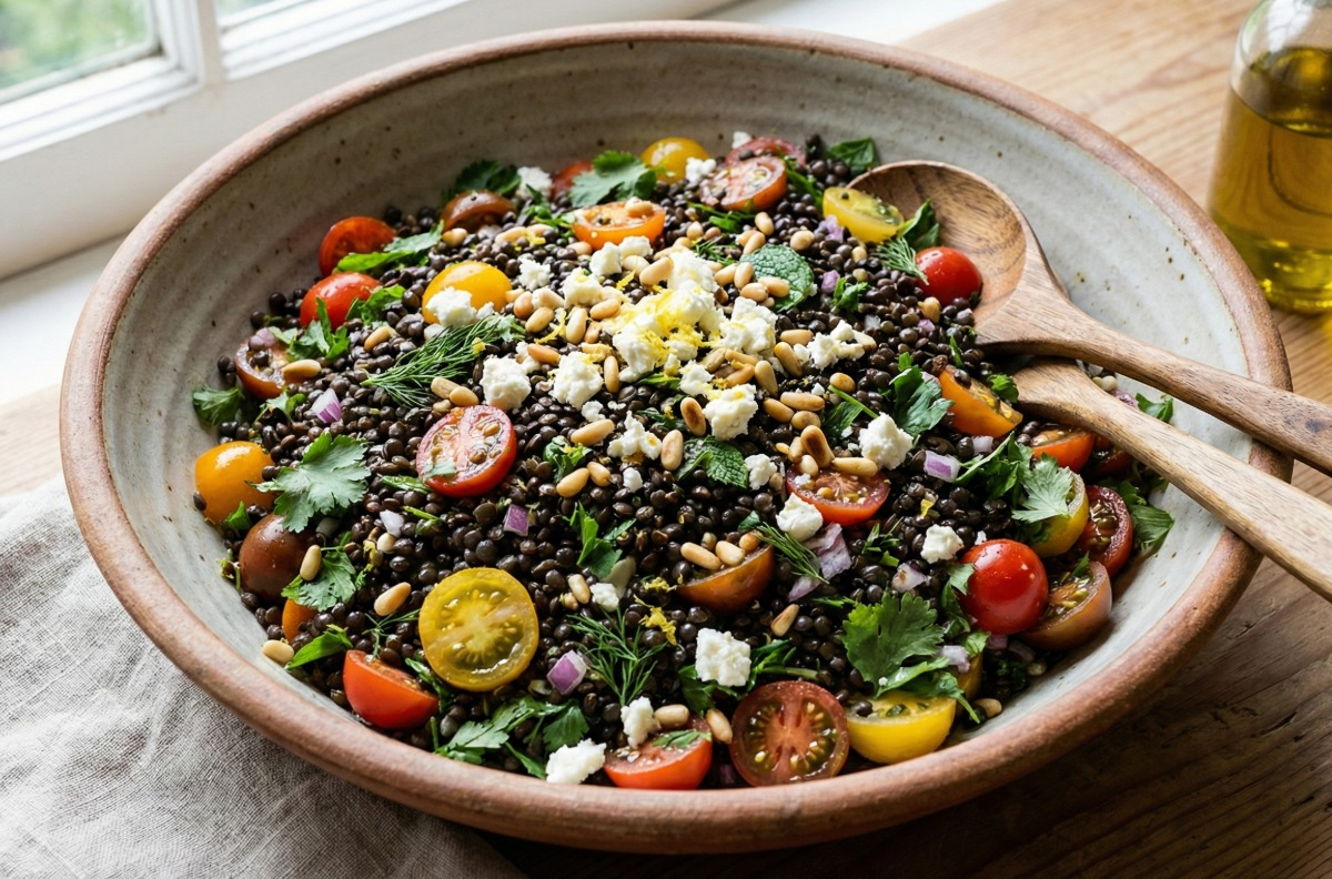 סלט עדשים שחורות