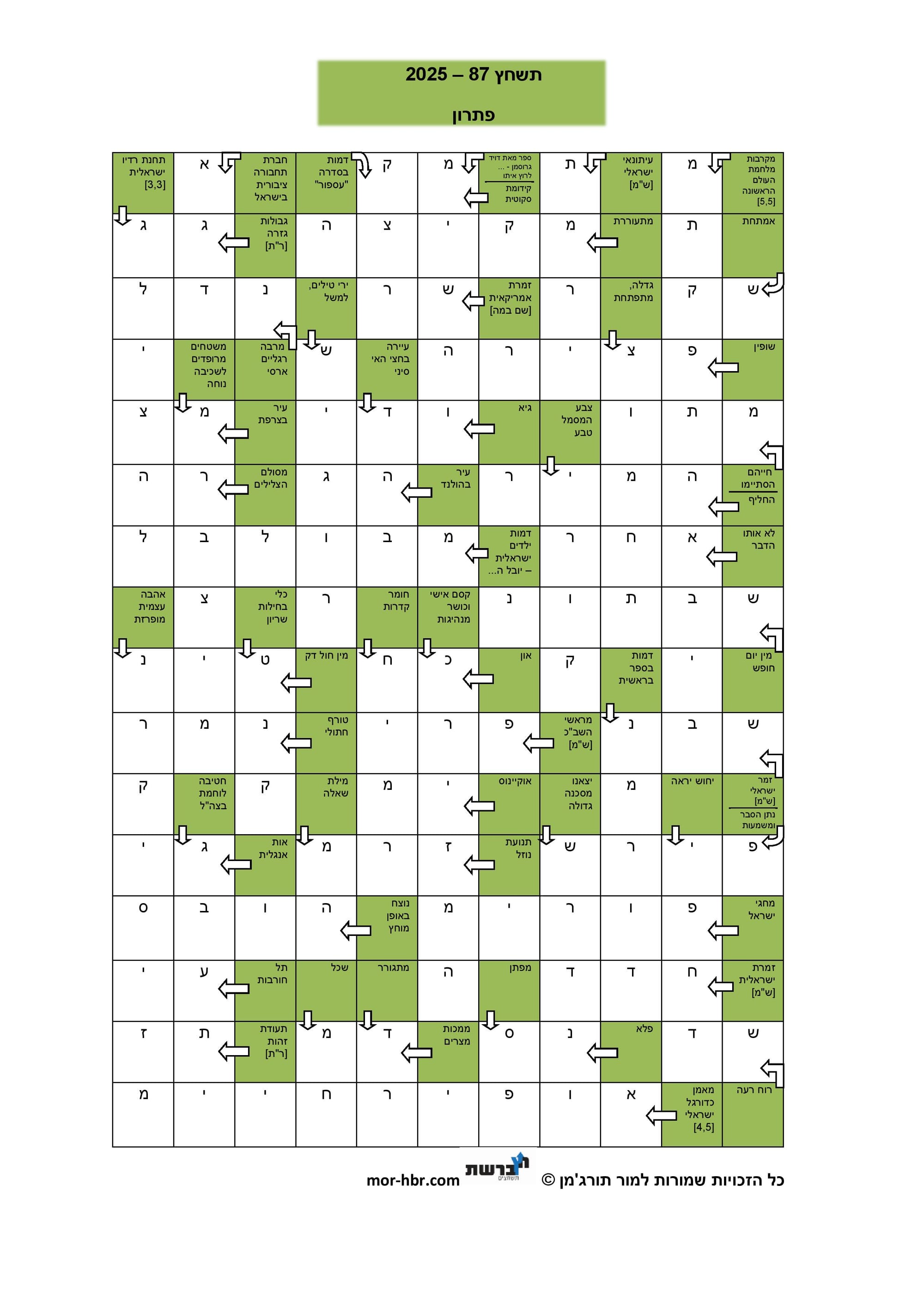 תשחץ 87 - 2025 - פתרון