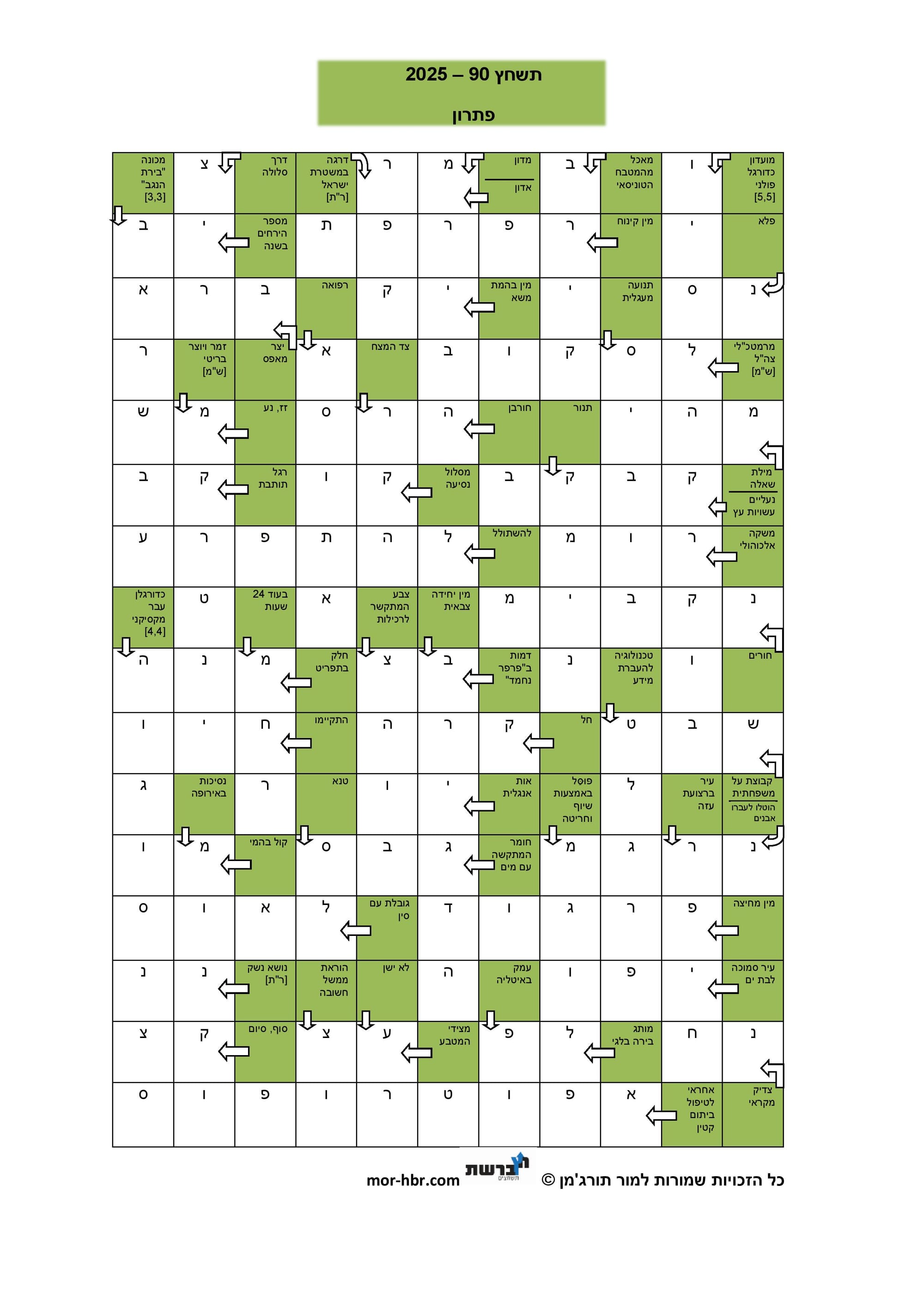 תשחץ 90 - 2025 - פתרון