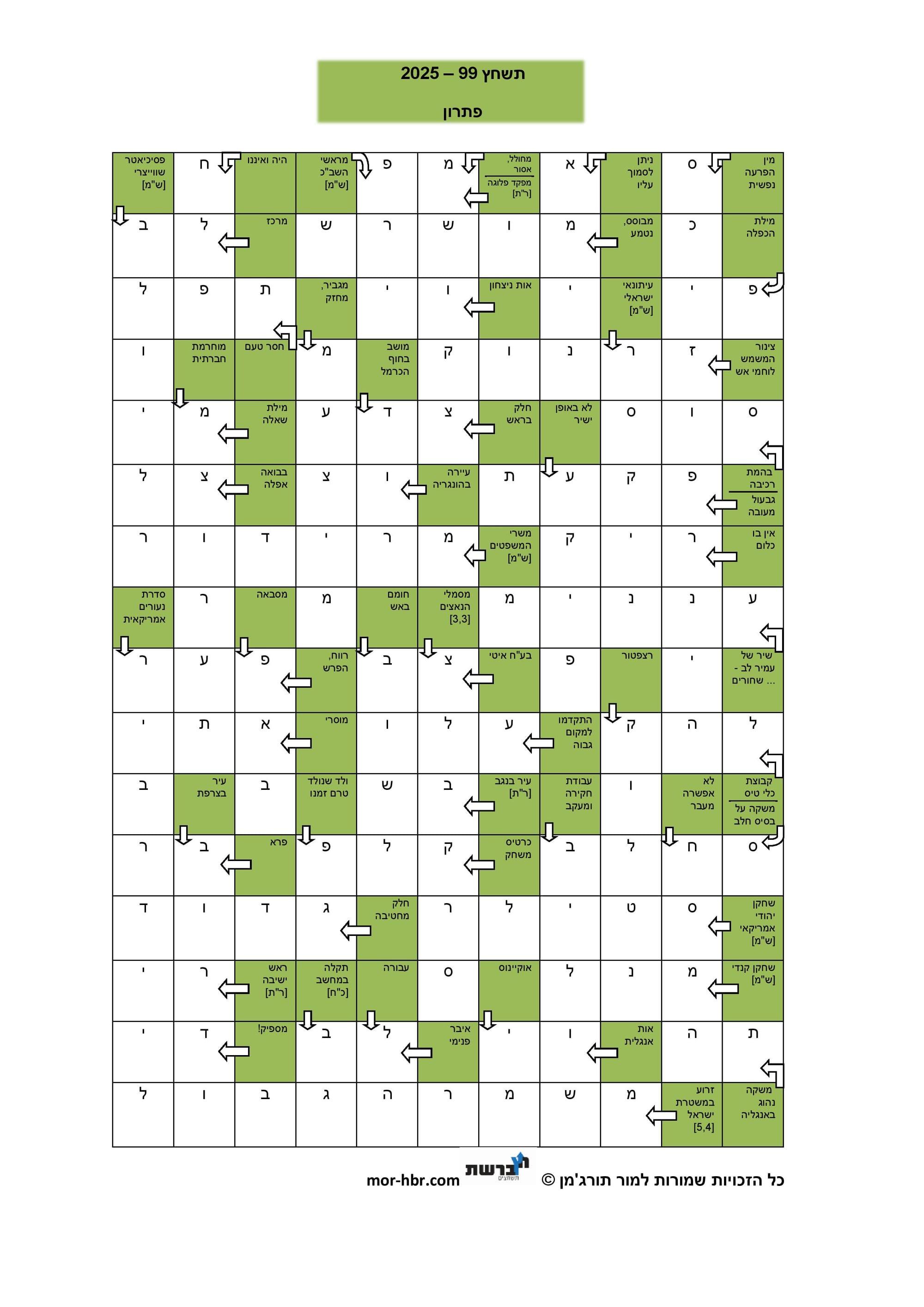 תשחץ 99 - 2025 - פתרון