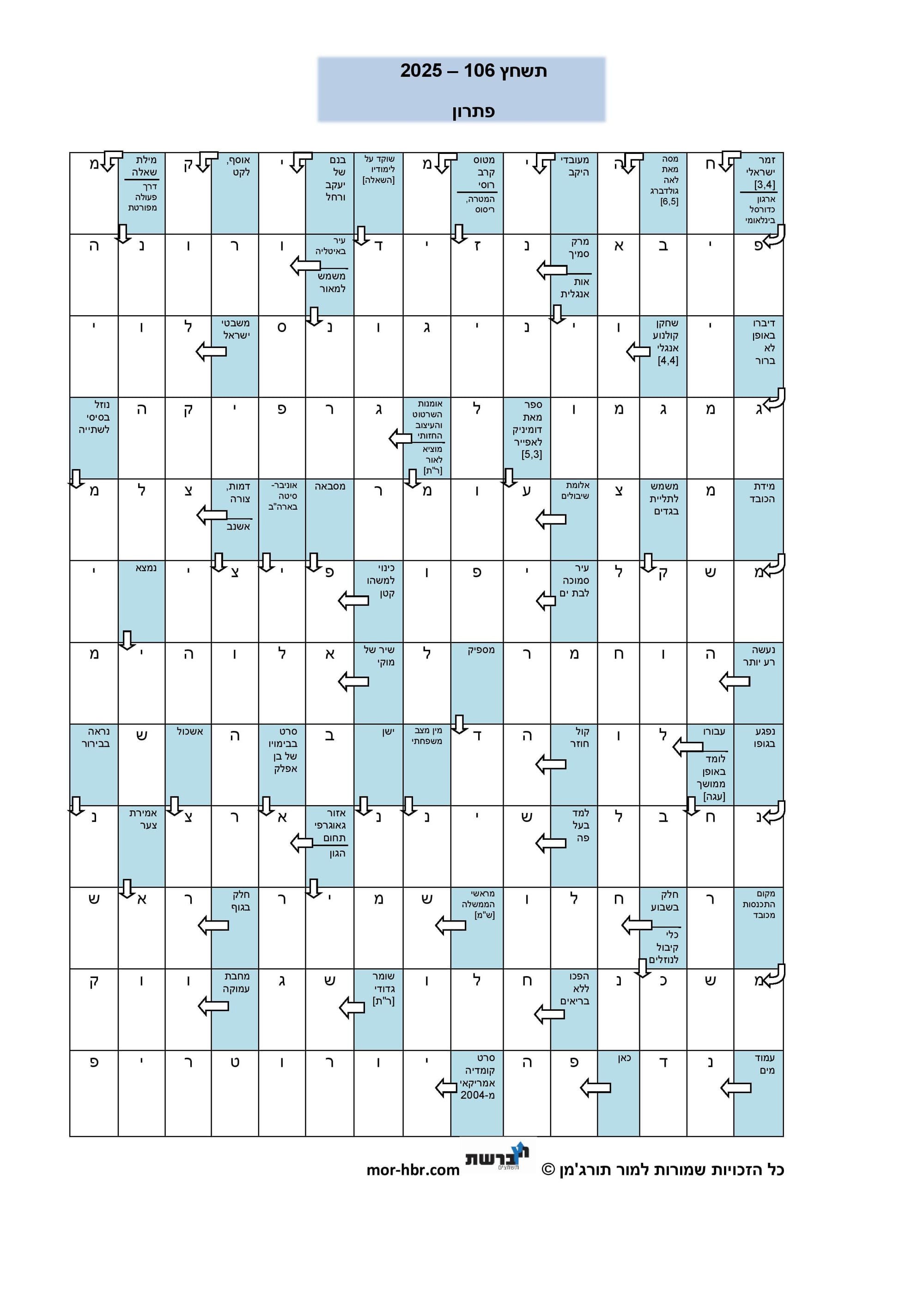 תשחץ 106 - 2025 - פתרון