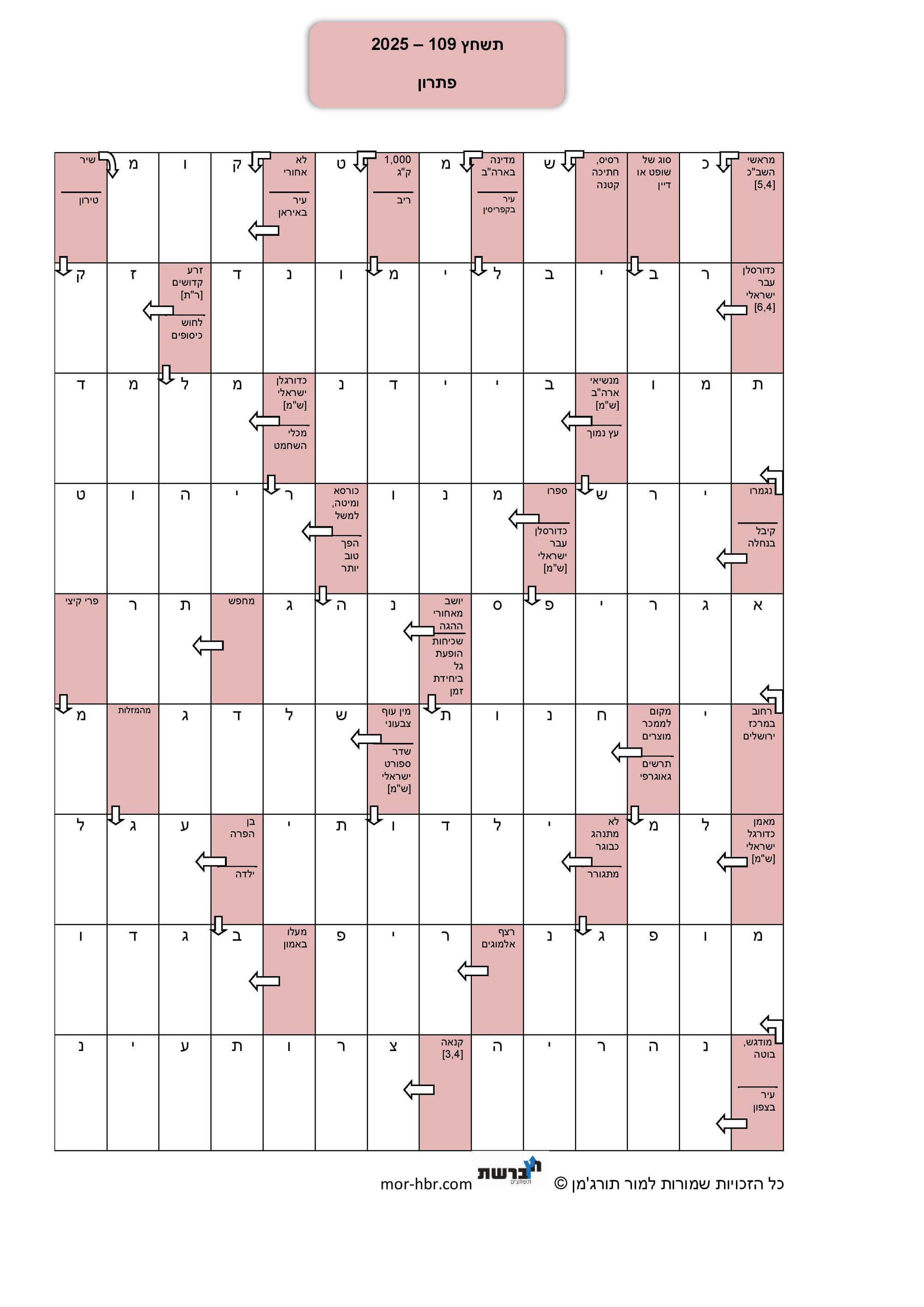 תשחץ 109 - 2025 - פתרון