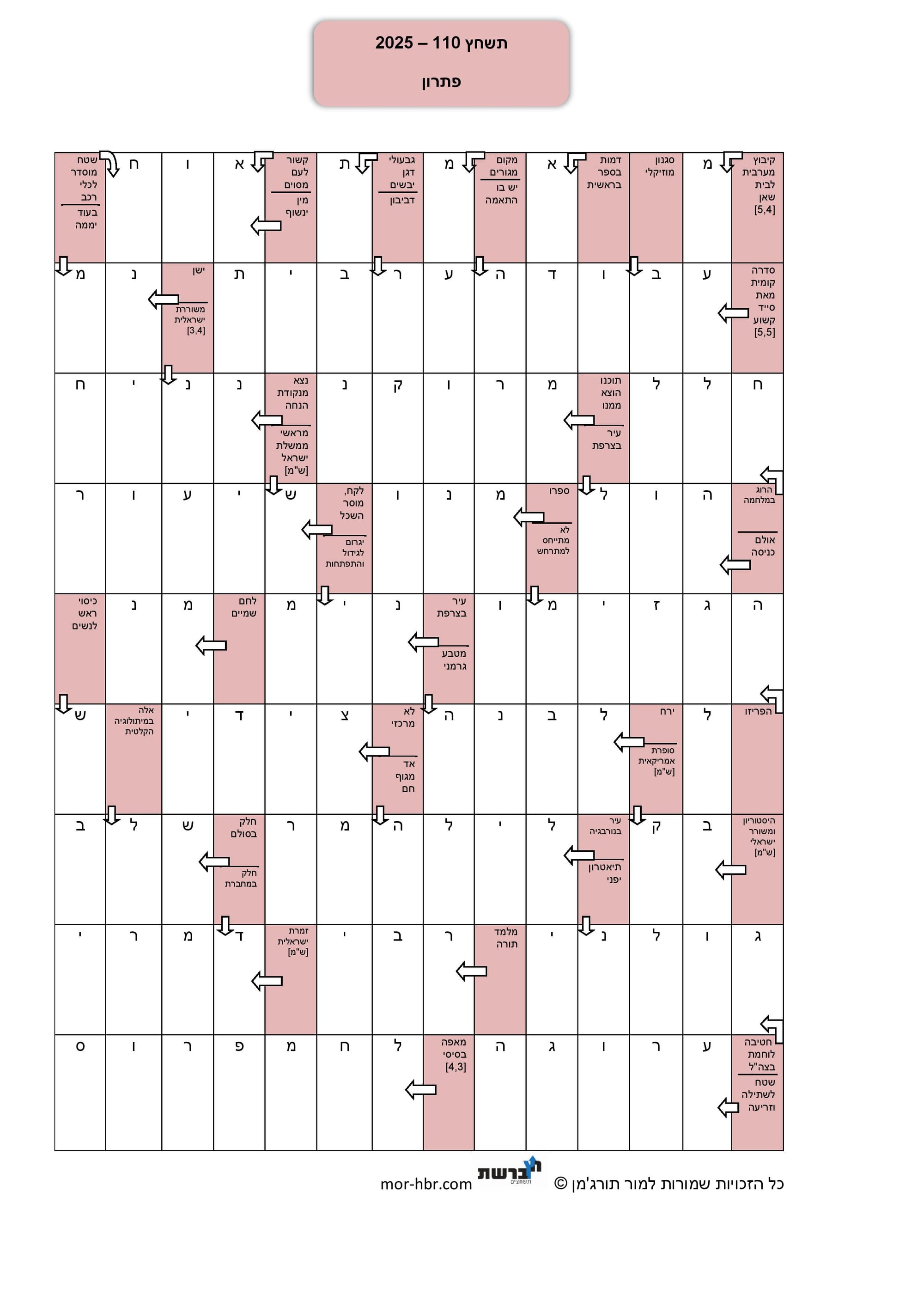 תשחץ 110 - 2025 - פתרון