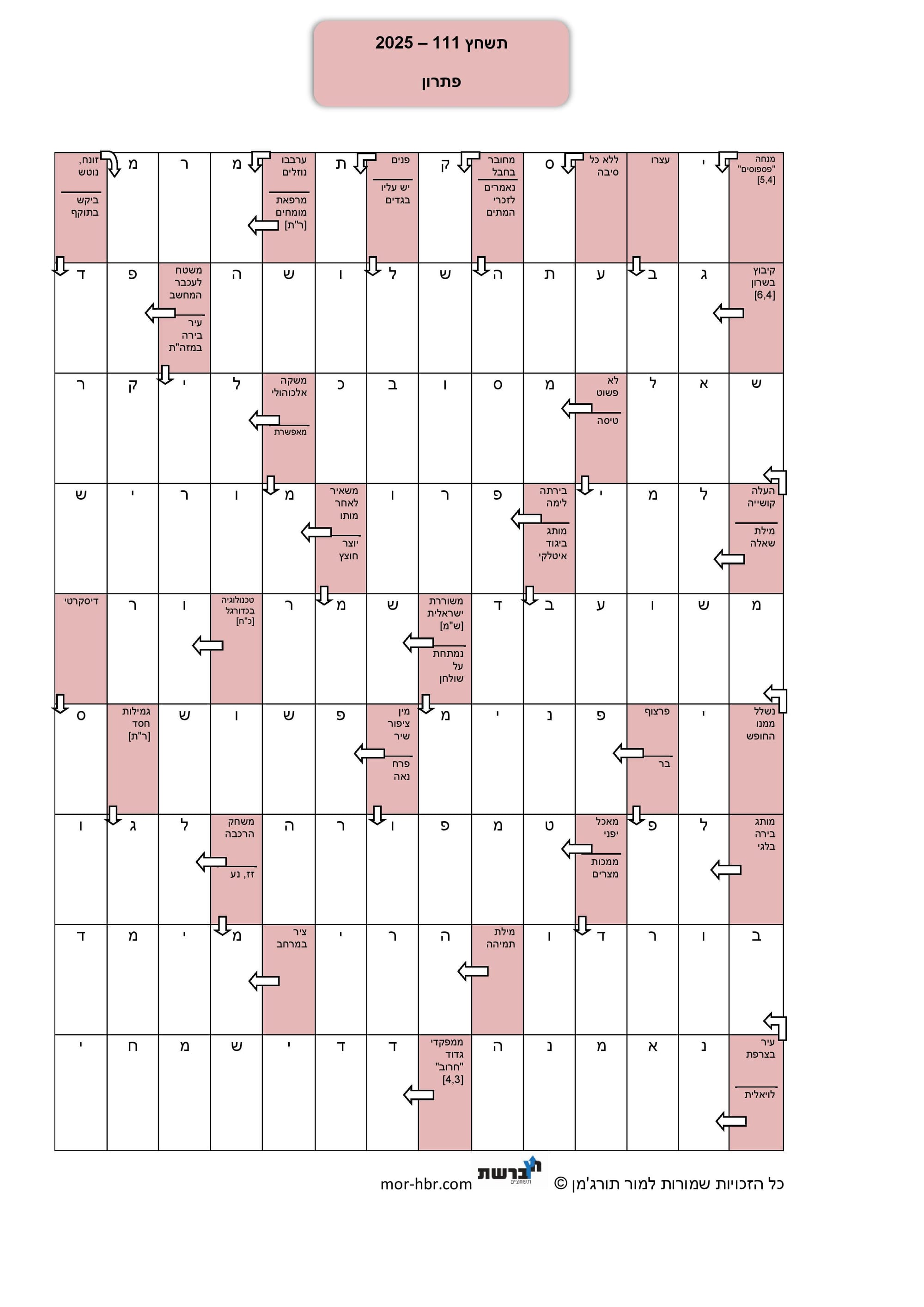 תשחץ 111 - 2025 - פתרון