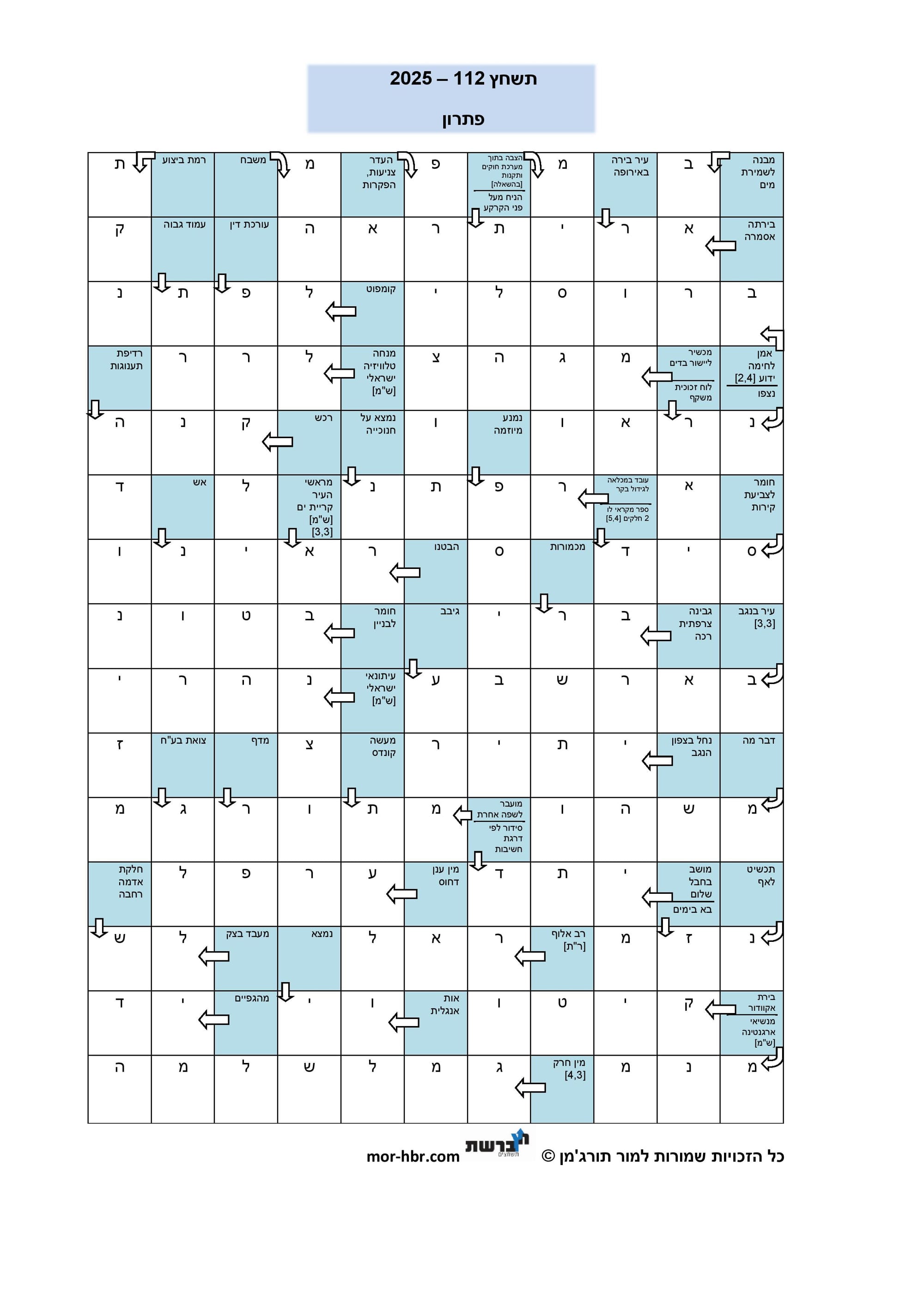 תשחץ 112 - 2025 - פתרון