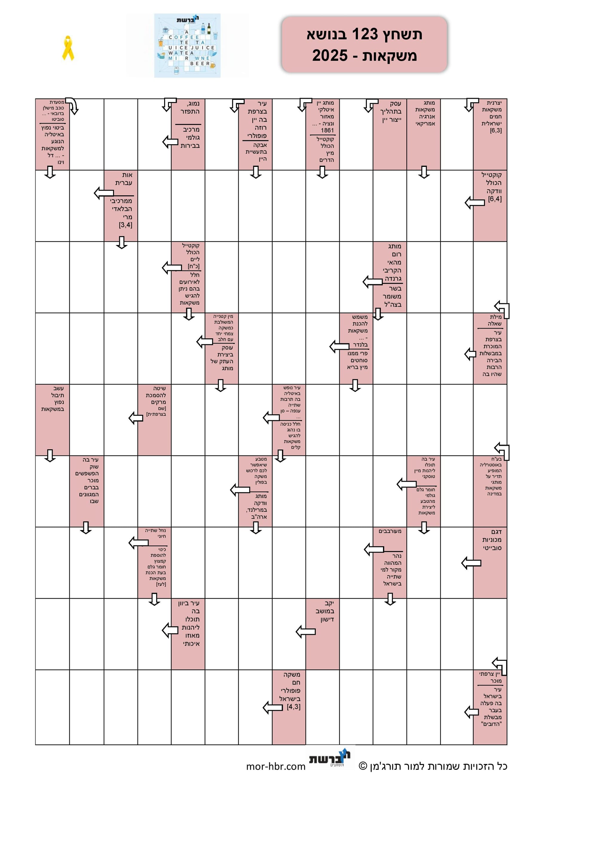 תשחץ 123 בנושא משקאות - 2025