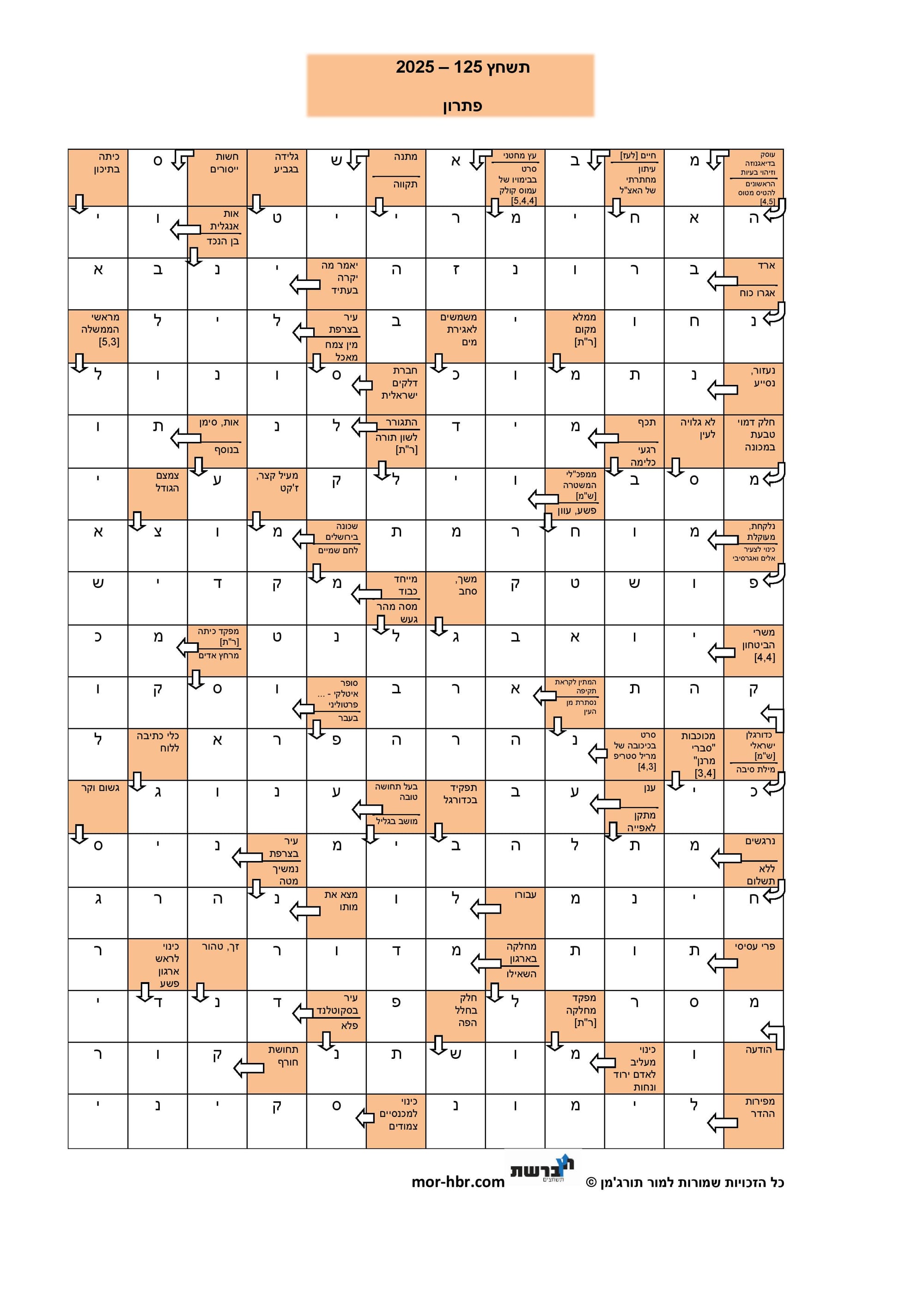 תשחץ 125 - 2025 - פתרון