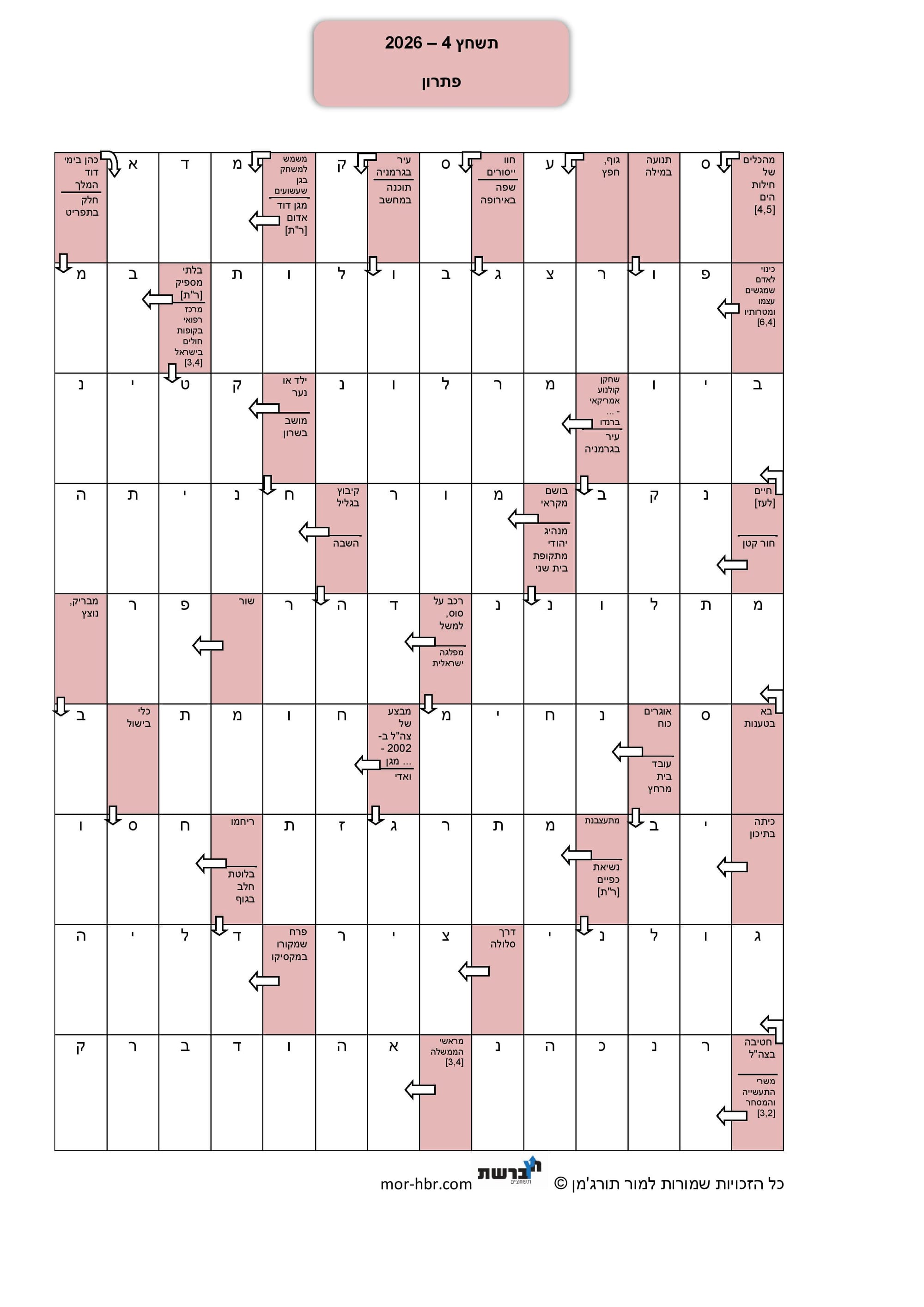 תשחץ 4 - 2026 - פתרון