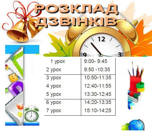 Розклад уроків  та дзвінків