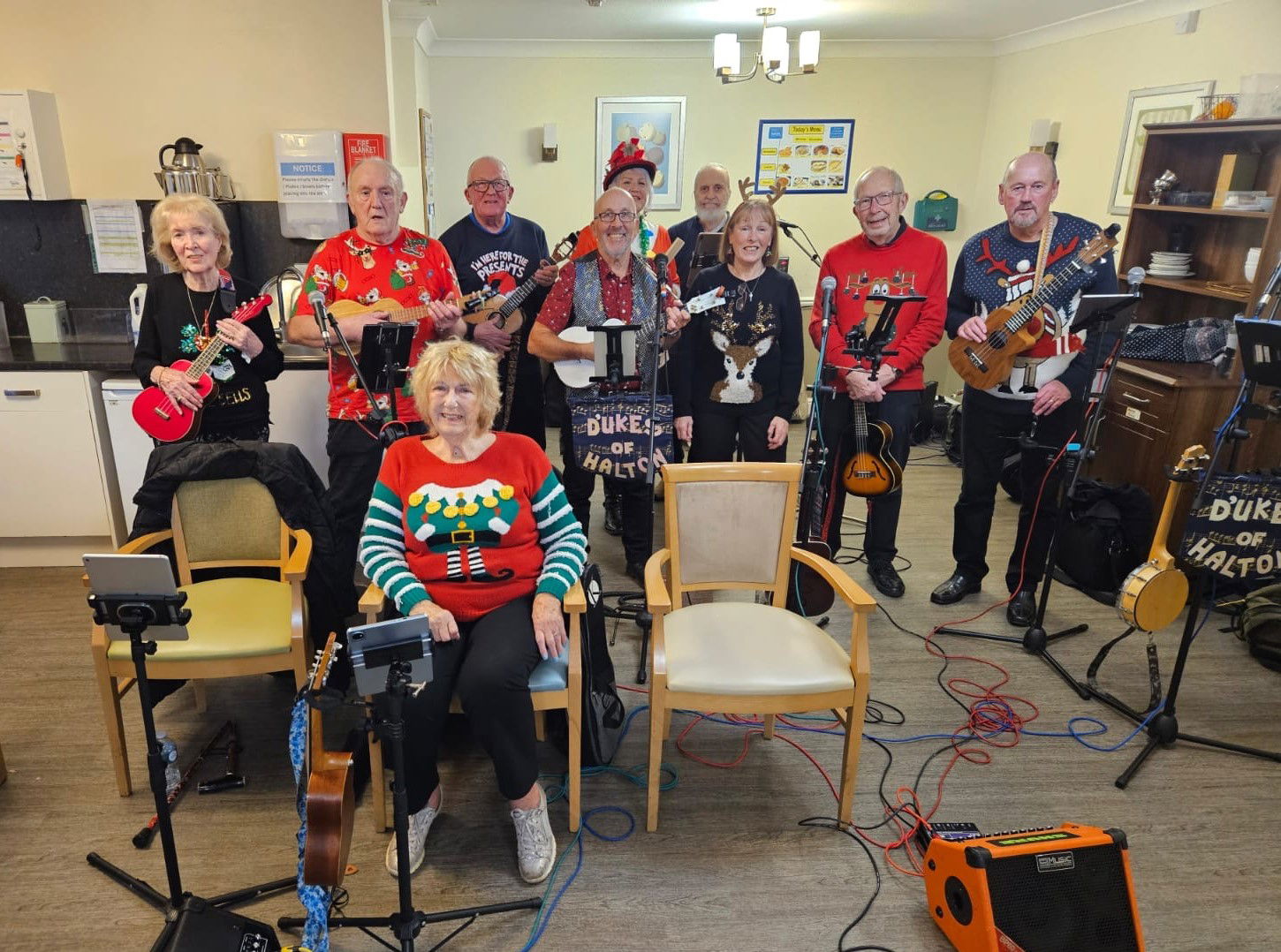 The D'Ukes of Halton Ukulele Band at Ferndale Court Care home on Monday 8th December 2025