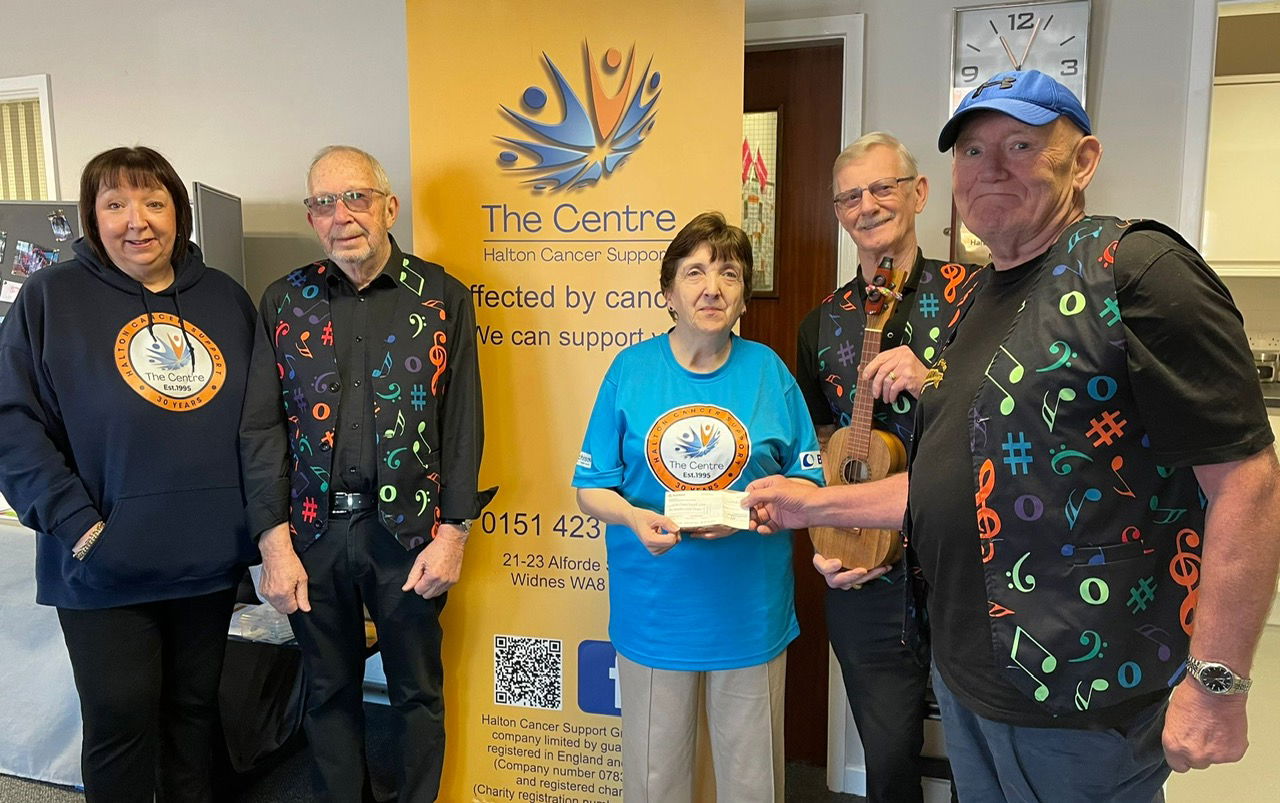 At 11 am on 2nd April 2026 The D'Ukes of Halton Ukulele Band Officers presented a donation cheque to Halton Cancer Support Centre.