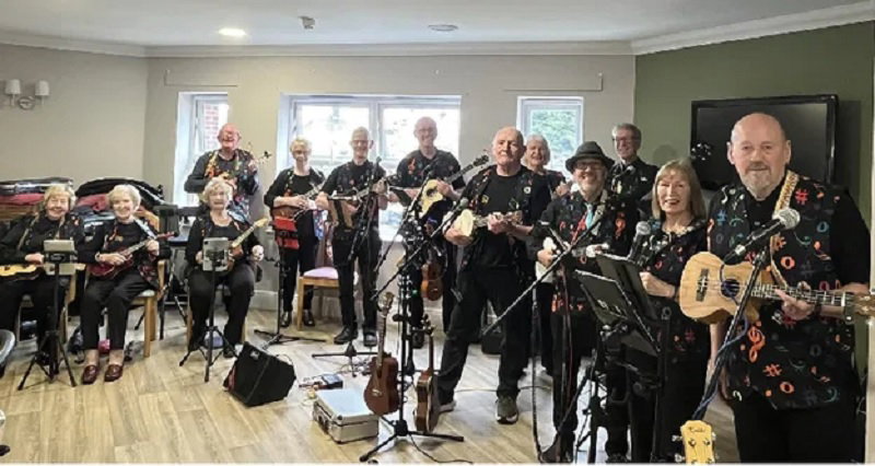 The D’ukes of Halton Ukulele Band performed a gig at Hurst Park Court Care Home in Huyton on 14th April 2026