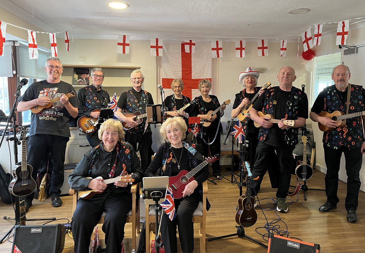 The D’ukes of Halton Ukulele Band performed at St Patrick’s Care Home in Widnes on 23rd April 2026