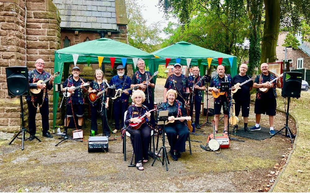 The D'Ukes of Halton Ukulele Band played a gig at St Michael's and St Thomas's Church in Hough Green, Widnes on 15th Aug 2026