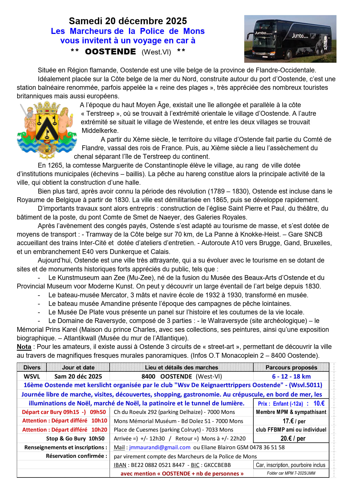 Samedi 20 décembre 2025 voyage en car à Oostende