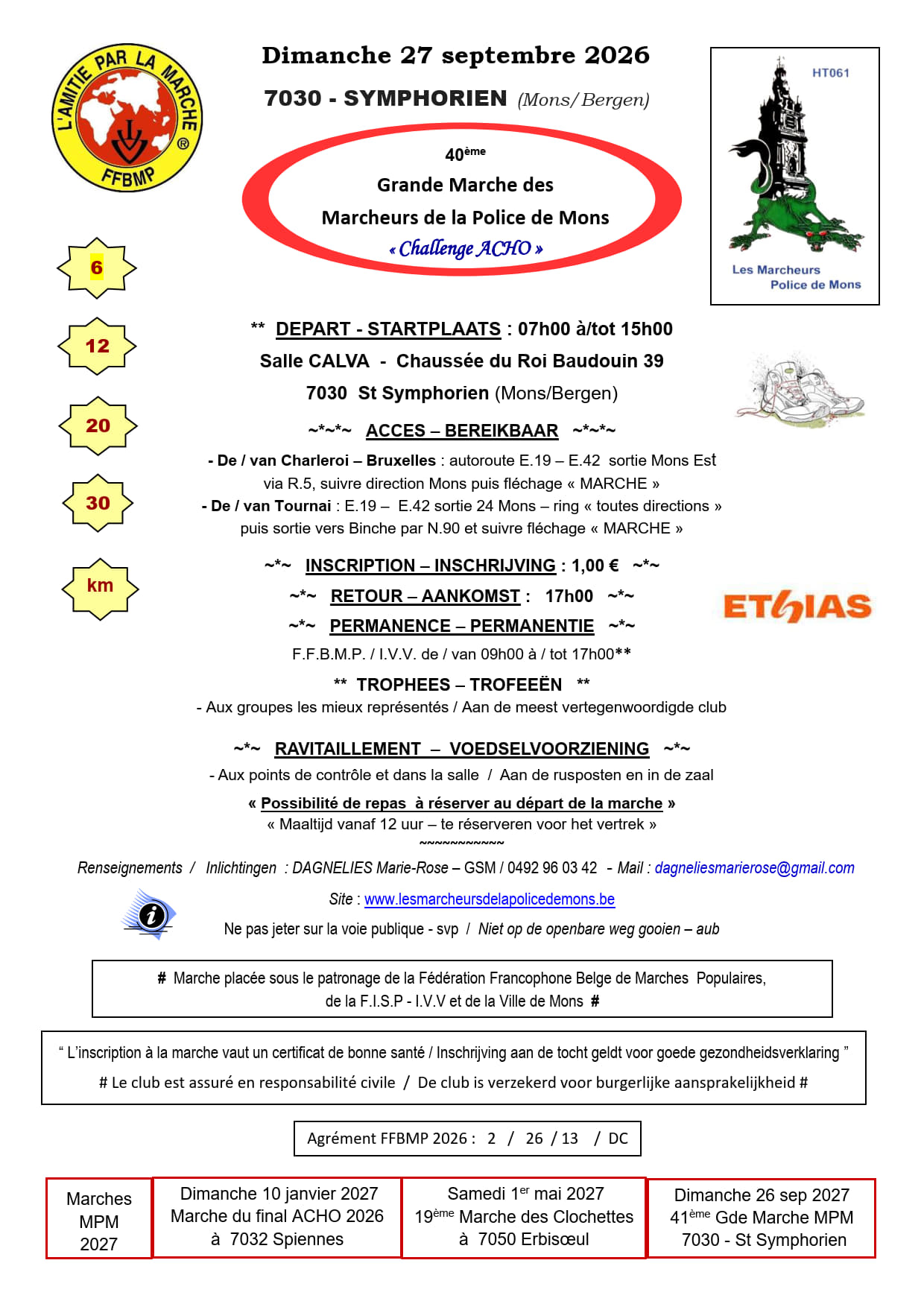 Dimanche 27 septembre 2026 40ème Grande Marche