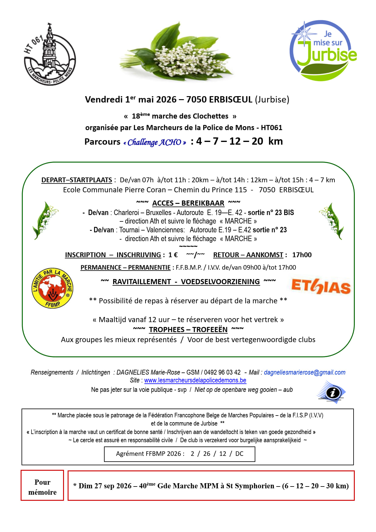 Vendredi 1er mai 2026 18ème marche des Clochettes