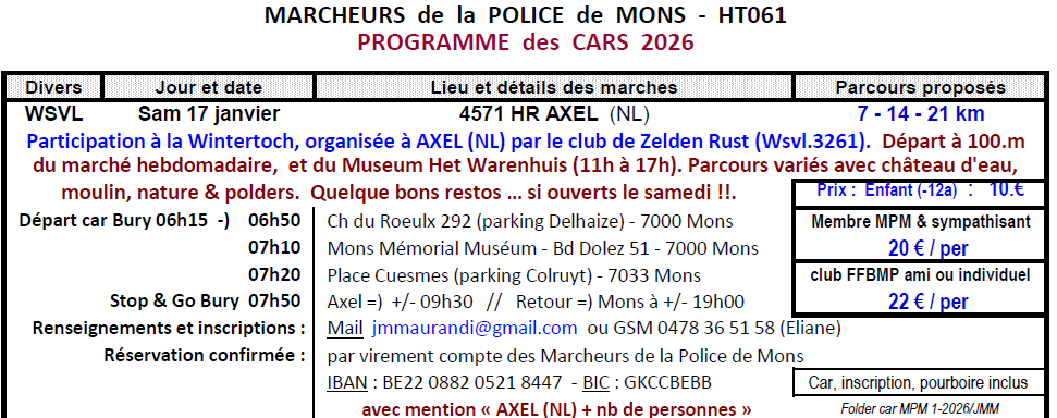 Sam 17 janvier voyage en car à 4571 HR AXEL (NL)