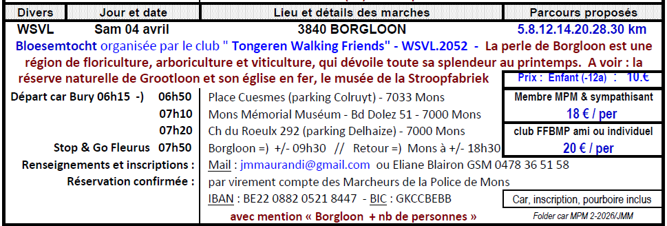 Sam 04 avril voyage en car à 3840 BORGLOON