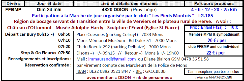 Dim 24 mai voyage en car à 4820 DISON (Prov Liège)
