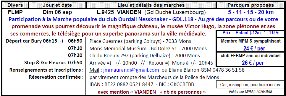 Dim 06 sep voyage en car à L.9425 VIANDEN (Gd Duché Luxembourg)