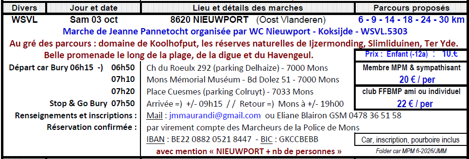 Sam 03 oct voyage en car à 8620 NIEUWPORT (Oost Vlanderen)